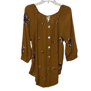 Fig and Flower Floral Boho Blouse Dark Mustard Women's XL